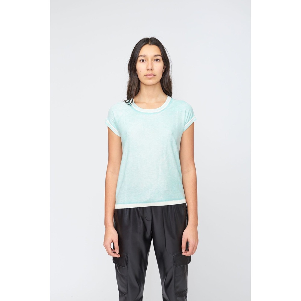 Kokun NWOT Overdye Cap Sleeve Tee Bamboo Cashmere Short Sleeve Knit Sky Blue S